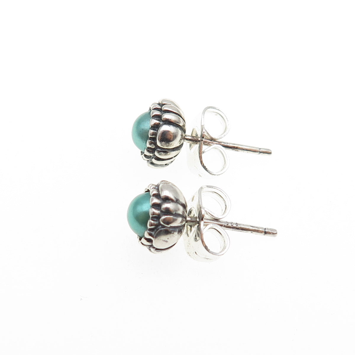 925 Sterling Silver Faux Pearl Oxidized Stud Earrings
