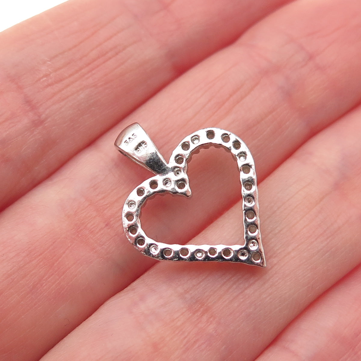 925 Sterling Silver Real Round-Cut Diamond Heart Mini Charm Pendant