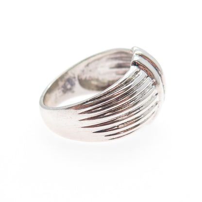 925 Sterling Silver Vintage Modernist Ribbed Ring Size 7.25