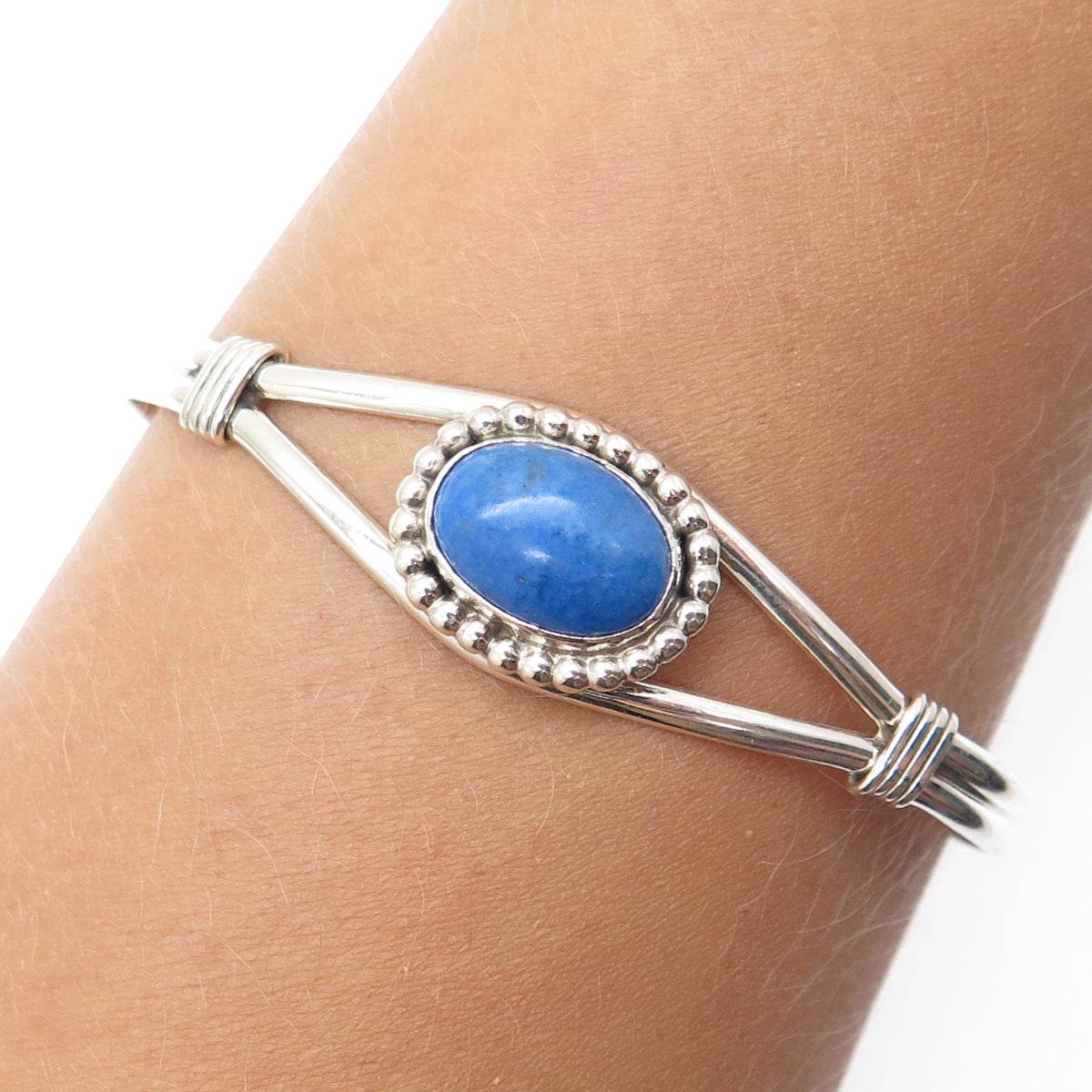 Old Pawn 925 Sterling Silver Vintage Denim Lapis Adjustable Cuff Bracelet 6.25"