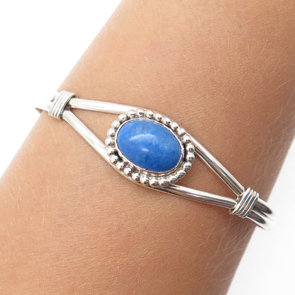 Old Pawn 925 Sterling Silver Vintage Denim Lapis Adjustable Cuff Bracelet 6.25"