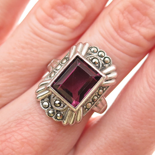 Clark & Coombs 925 Sterling Antique Art Deco Rhinestone Marcasite Ring Size 6.75