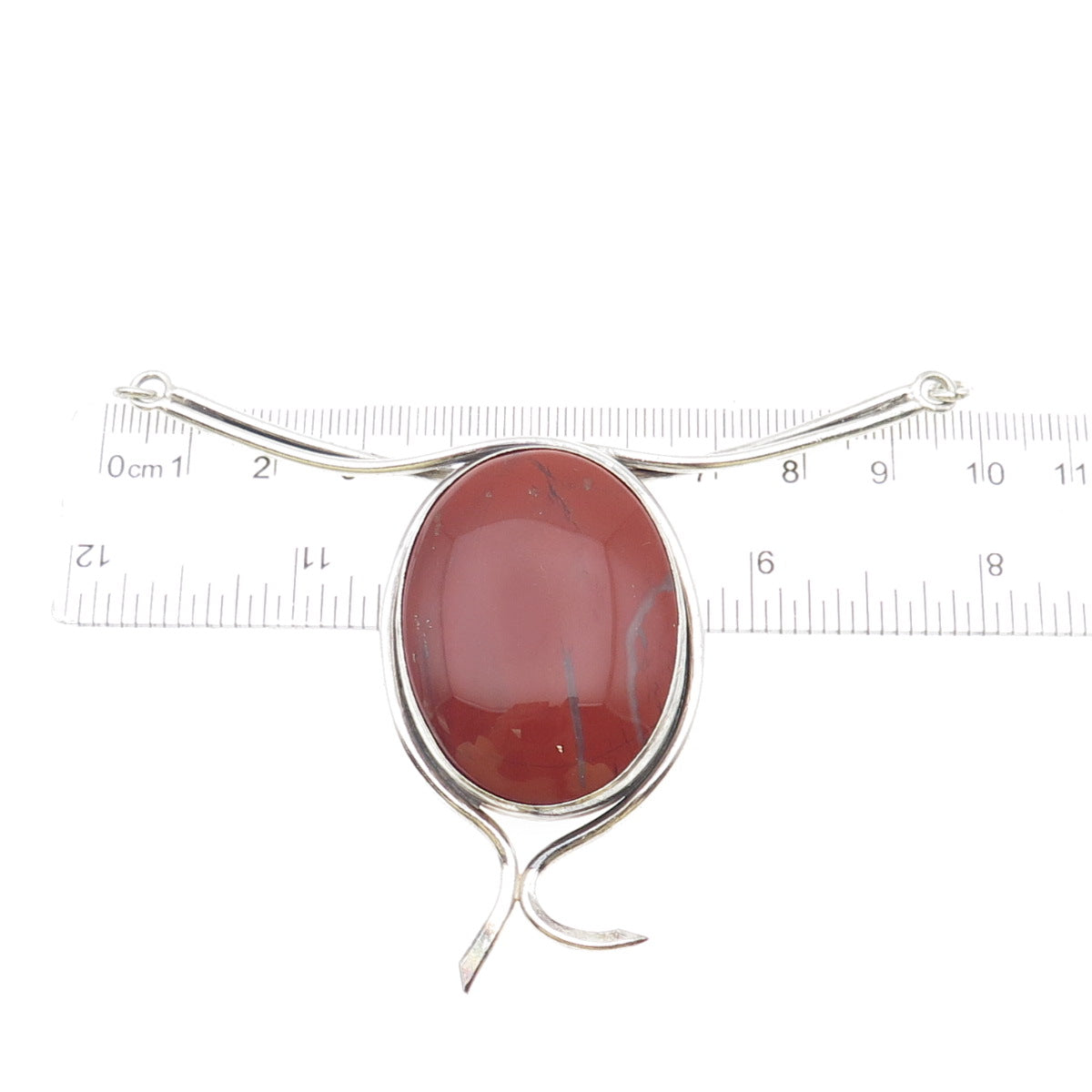 925 Sterling Silver Vintage Real Red Jasper Modernist Centerpiece Necklace Part