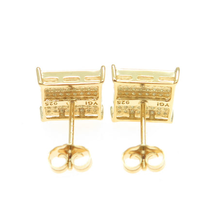 925 Sterling Silver Gold Plated Round-Cut C Z Princess Square Earrings