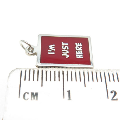 925 Sterling Silver Red Enamel "I'm Just Here" Minimalist Charm Pendant