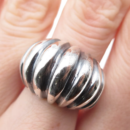 LARREY 925 Sterling Silver Vintage Mexico Modernist Dome Oxidized Ring Size 8.75