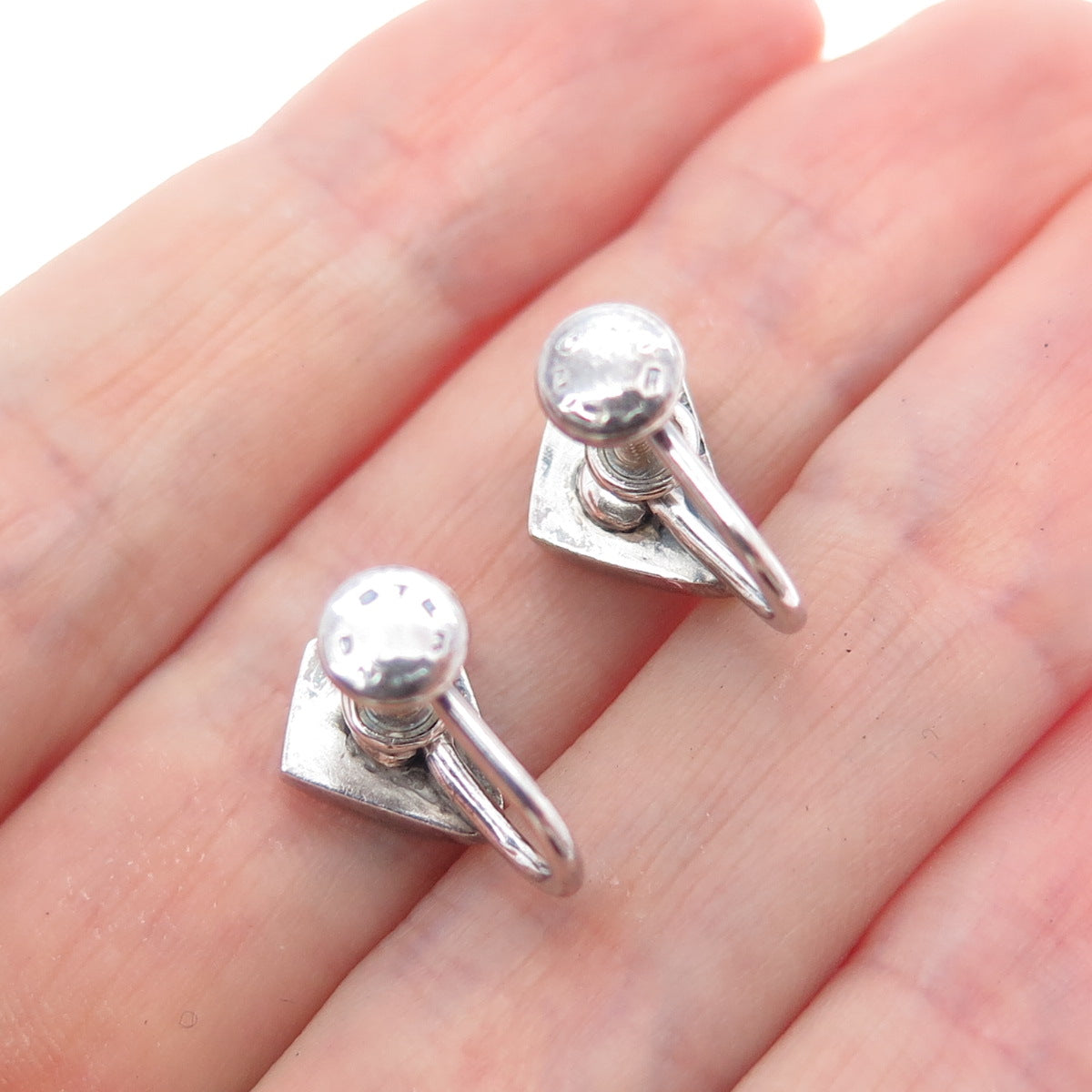 925 Sterling Silver Vintage Modernist Oxidized Screw Back Earrings