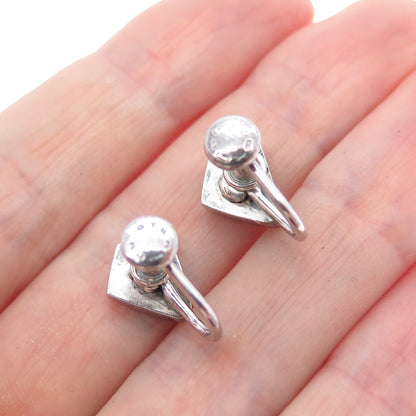 925 Sterling Silver Vintage Modernist Oxidized Screw Back Earrings