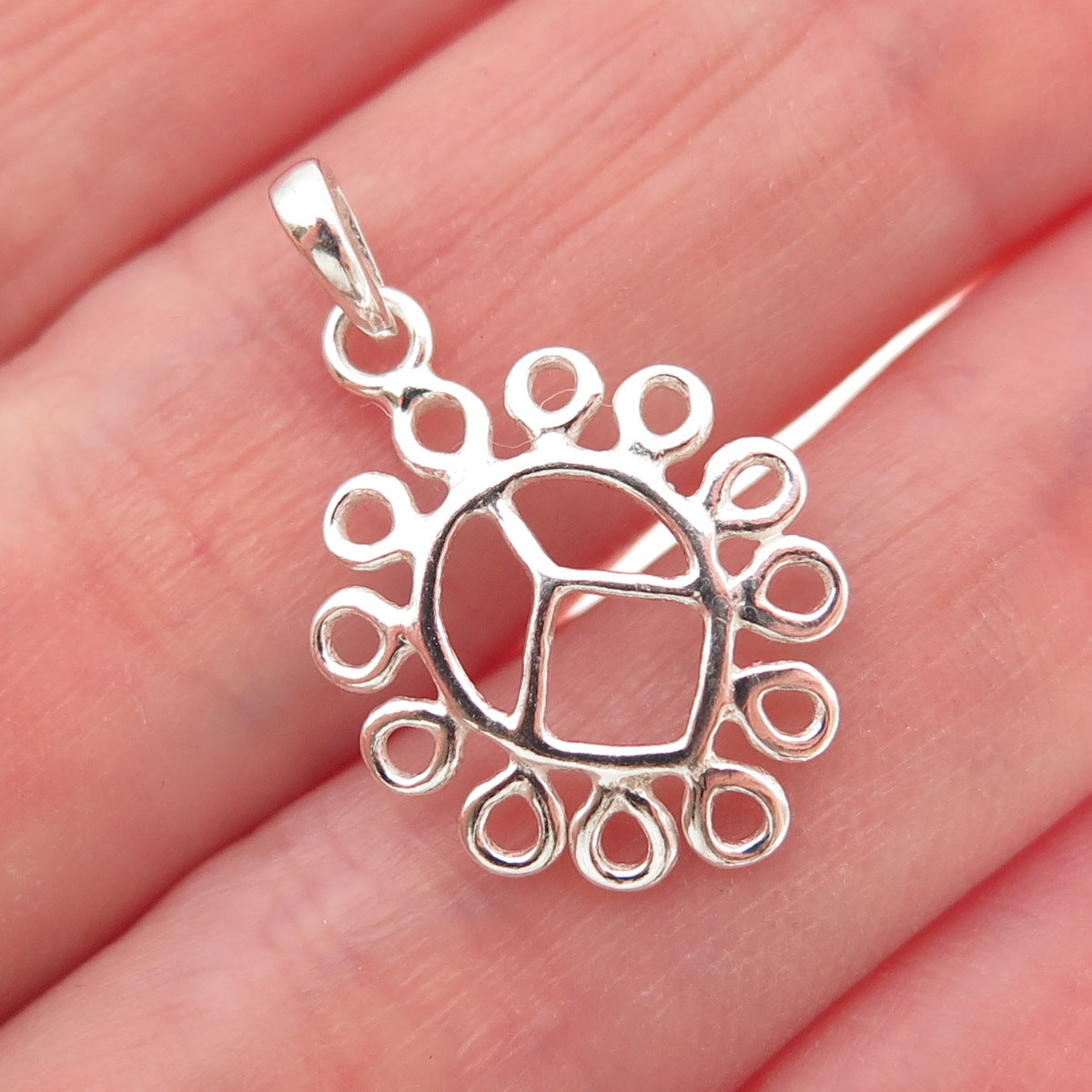 925 Sterling Silver Vintage Peace Symbol Swirl Charm Pendant