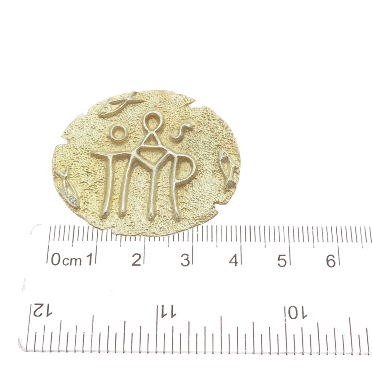 800 Silver Gold Plated Vintage Ancient Greek Symbol Pin Brooch
