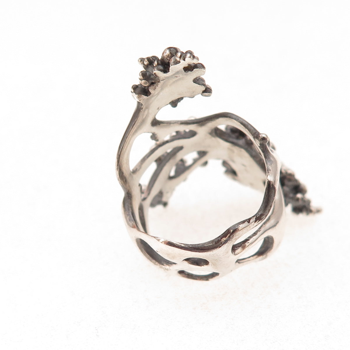 925 Sterling Silver Vintage Modernist Granulated Oxidized Ring Size 6.25
