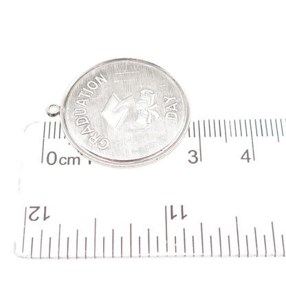 925 Sterling Silver Vintage Graduation Day Oxidized Charm Pendant