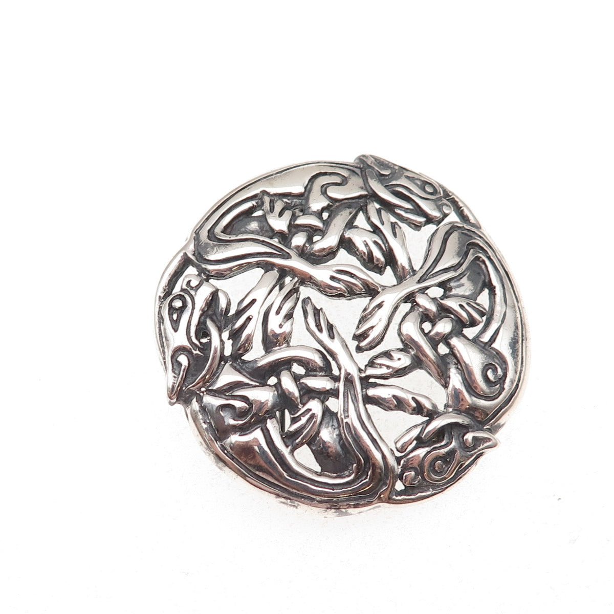 925 Sterling Silver Vintage Celtic Dragon Oxidized Pin Brooch / Pendant