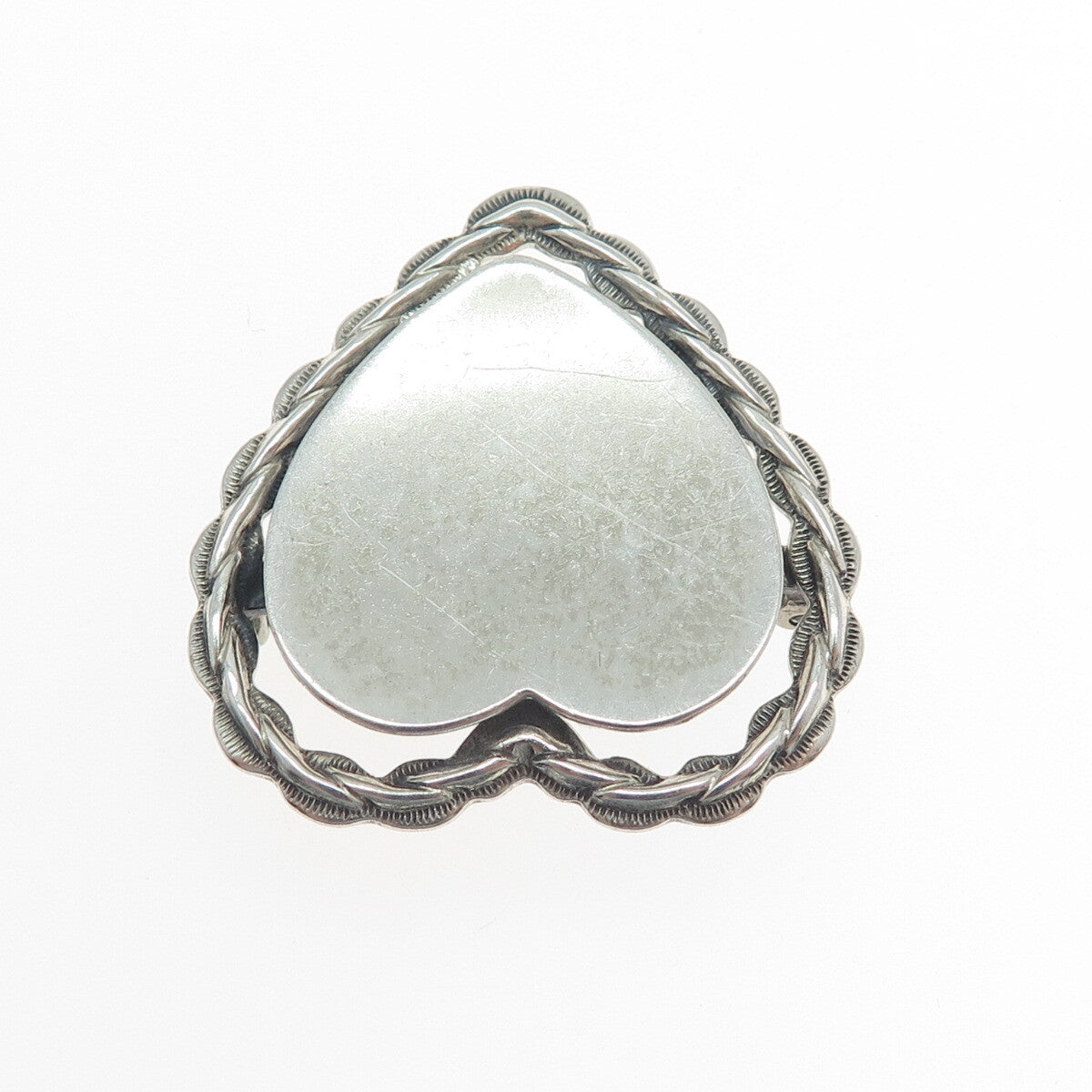 BEAU 925 Sterling Silver Antique Art Deco Engravable Heart Oxidized Pin Brooch