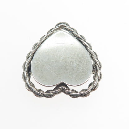BEAU 925 Sterling Silver Antique Art Deco Engravable Heart Oxidized Pin Brooch