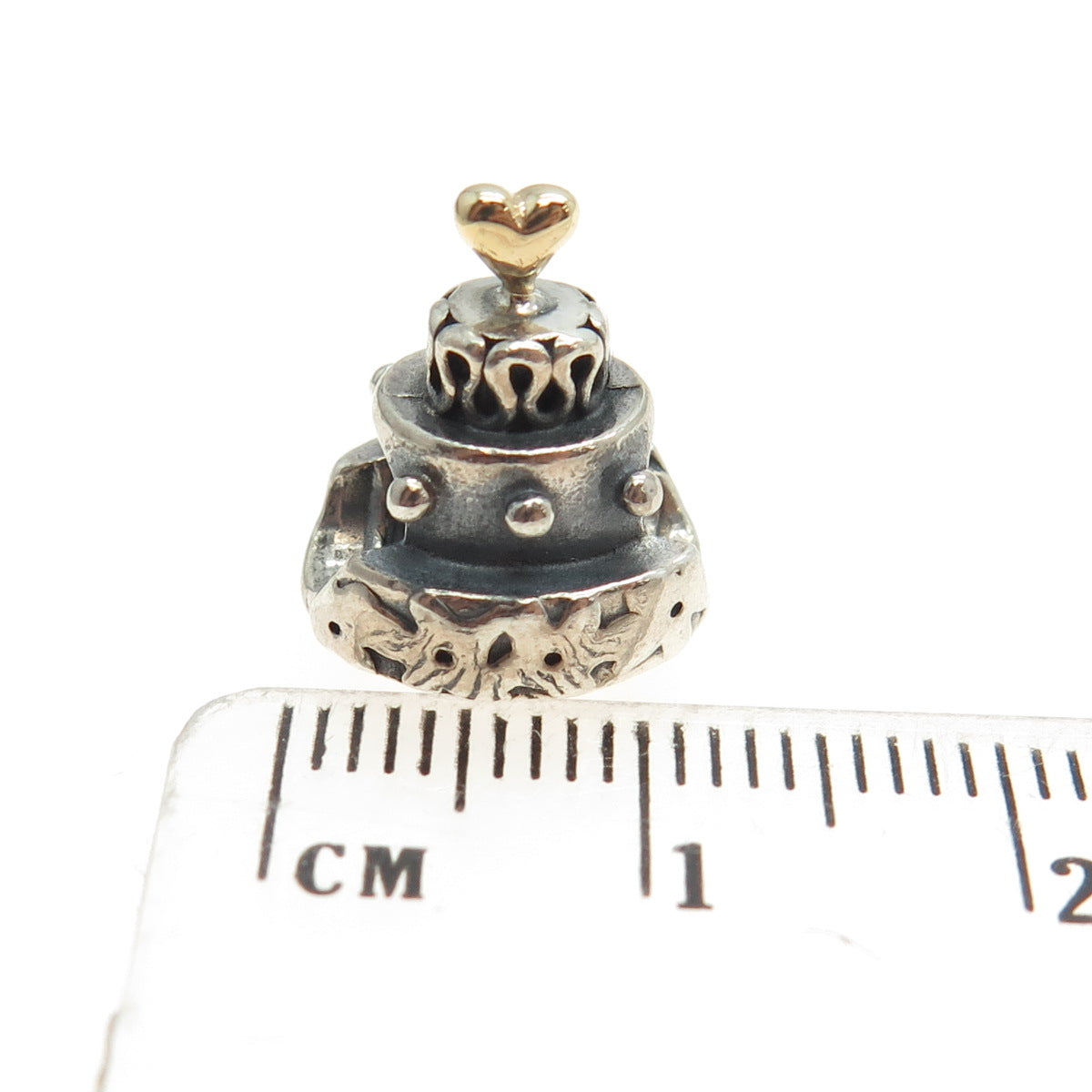 PANDORA 14K Yellow Gold & 925 Sterling Silver Heart Wedding Cake Bead Charm