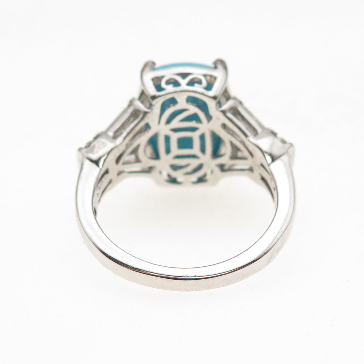 Chuck Clemency 925 Sterling Silver Real Turquoise & White Topaz Ring Size 8