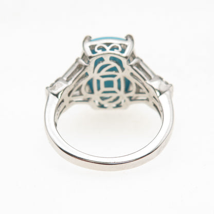 Chuck Clemency 925 Sterling Silver Real Turquoise & White Topaz Ring Size 8