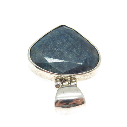 925 Sterling Silver Vintage Real Pear-Cut Sapphire Pendant