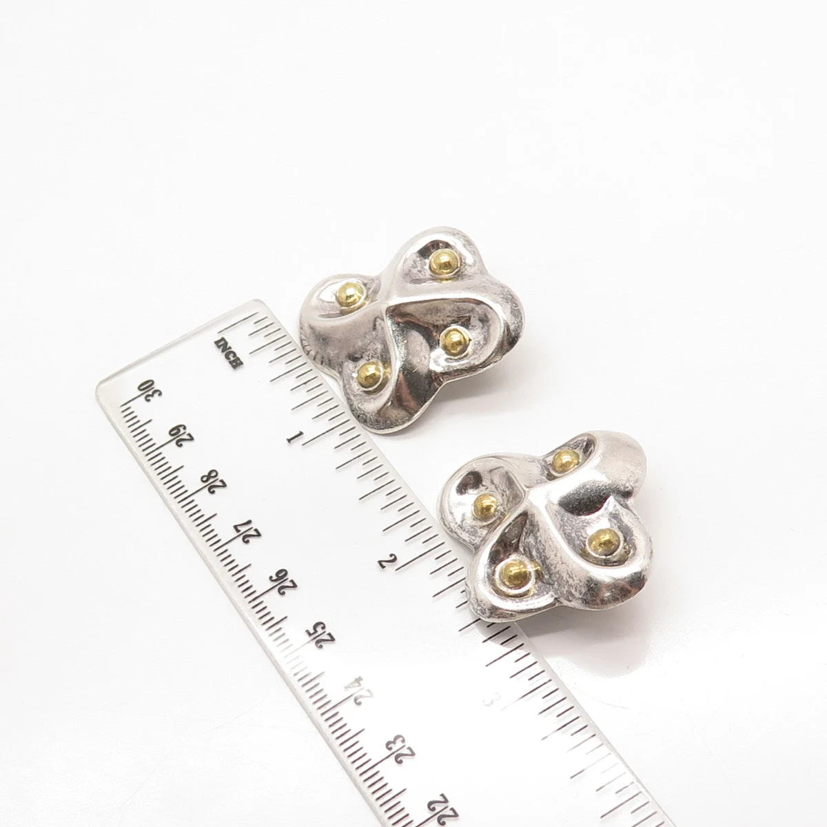 925 Sterling Silver 2-Tone Vintage Mexico Modernist Clip On Earrings