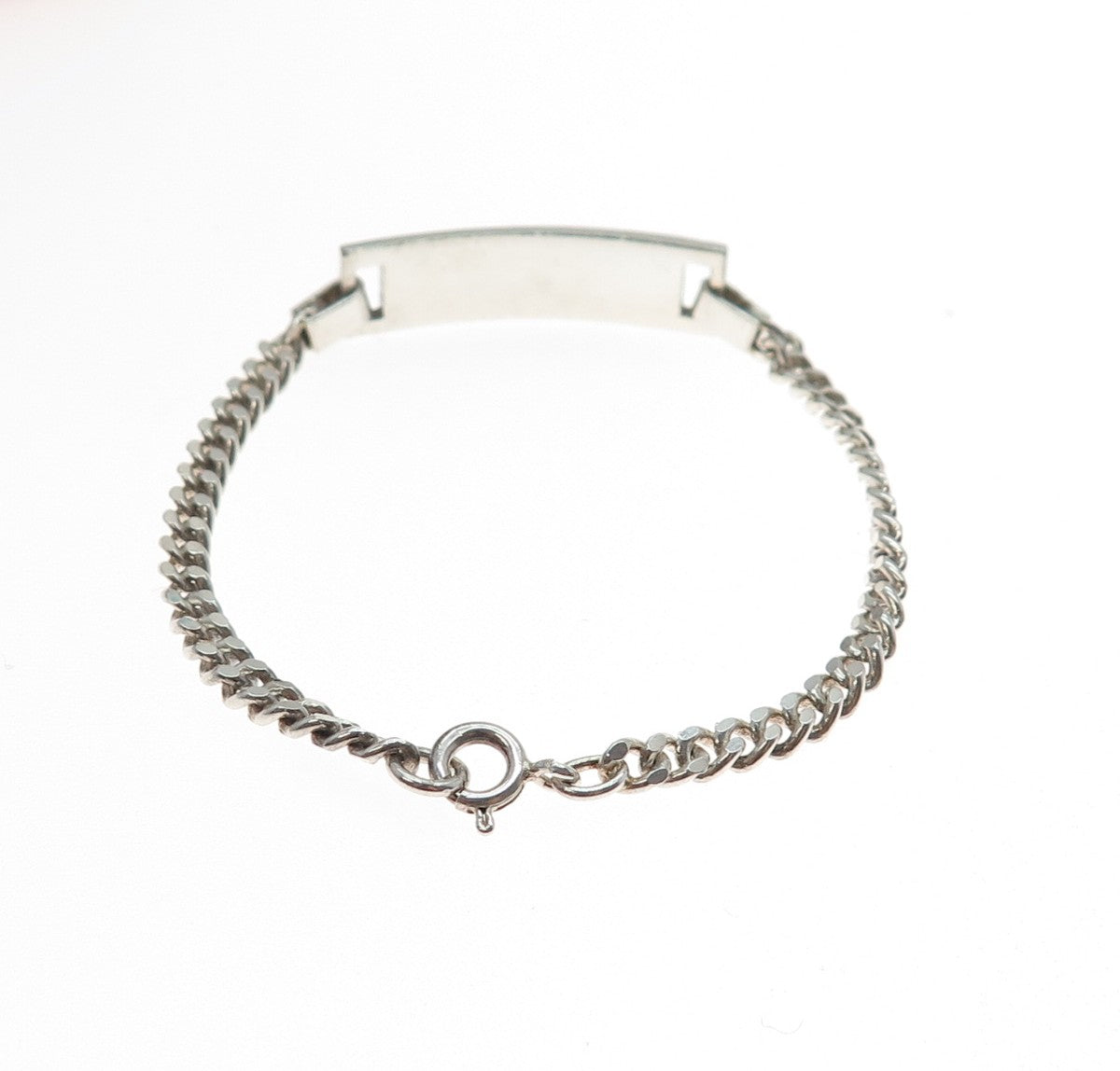 925 Sterling Silver Vintage Enamel Modernist Cuban Link ID Bracelet 6"