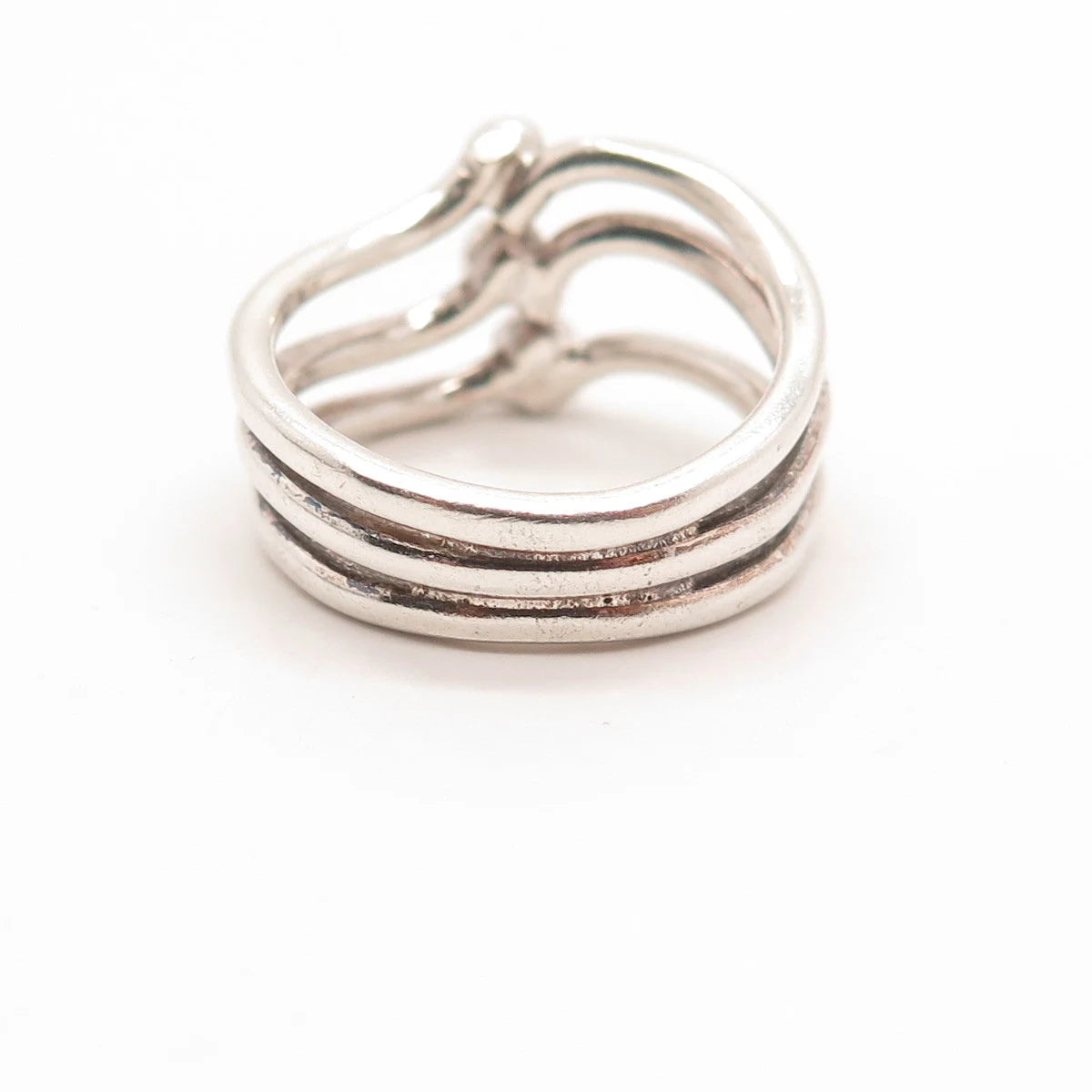 925 Sterling Silver Vintage Ball 3-Row Ring Size 8
