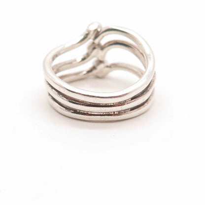 925 Sterling Silver Vintage Ball 3-Row Ring Size 8