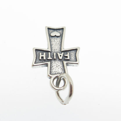 SUNDANCER 925 Sterling Silver Vintage "Faith" Cross Religious Minimalist Pendant