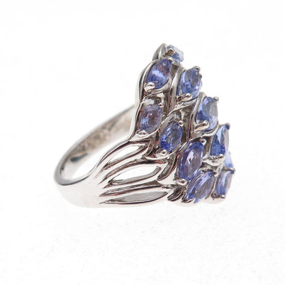 925 Sterling Silver Real Marquise-Cut Tanzanite Cluster Ring Size 8.25