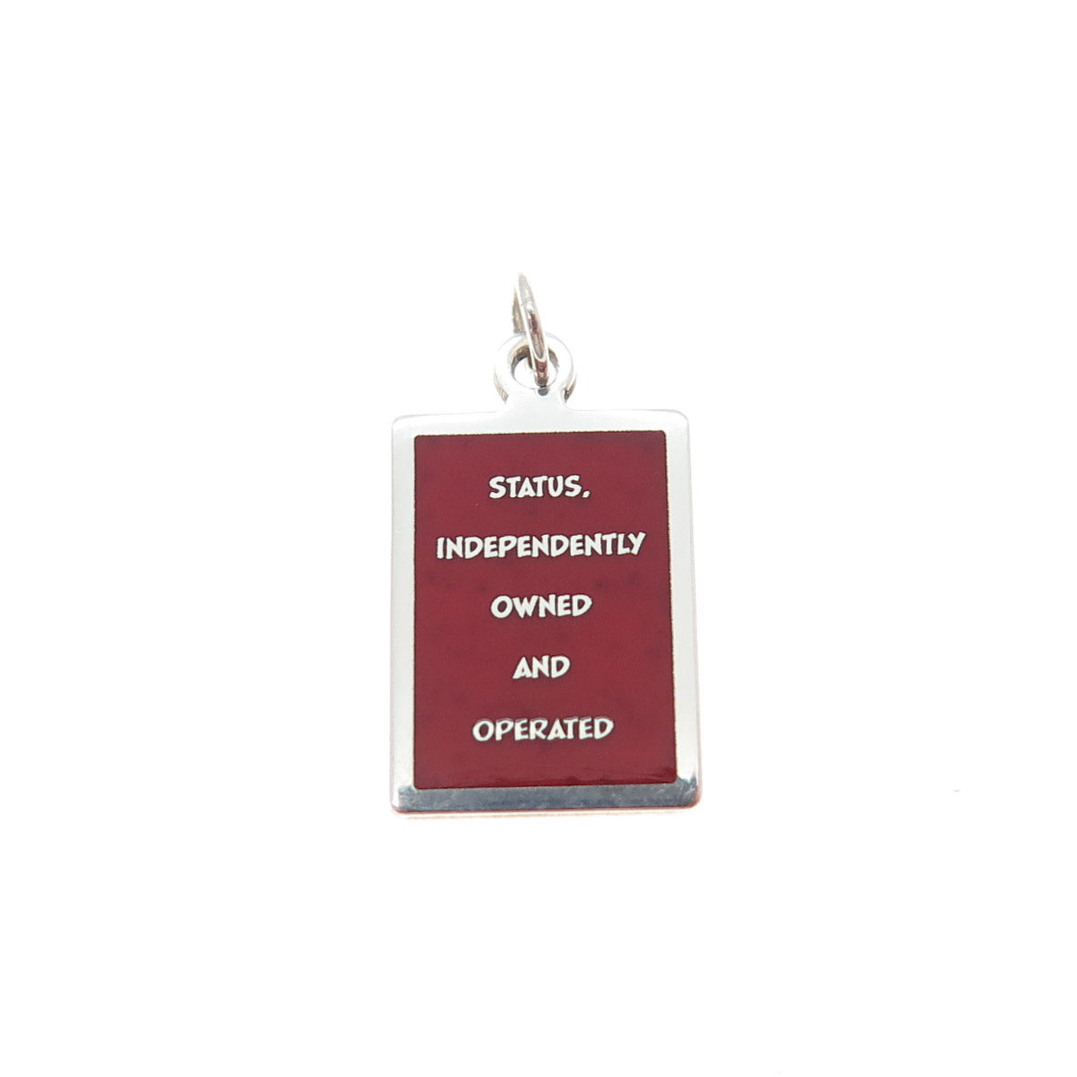 925 Sterling Red Enamel Status Independently Owned & Operated Minimalist Pendant