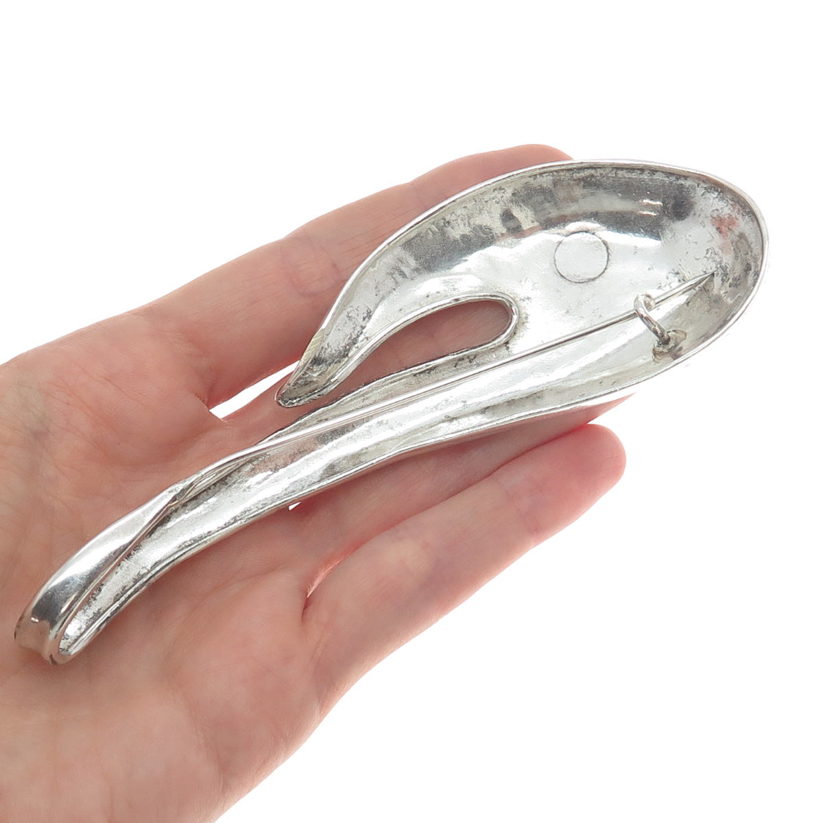 925 Sterling Silver Vintage Modernist Large Pin Brooch