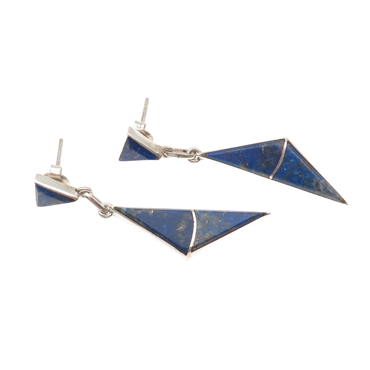 Old Pawn 925 Sterling Silver Vintage Southwestern Lapis Tribal Dangle Earrings