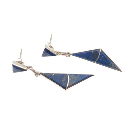 Old Pawn 925 Sterling Silver Vintage Southwestern Lapis Tribal Dangle Earrings