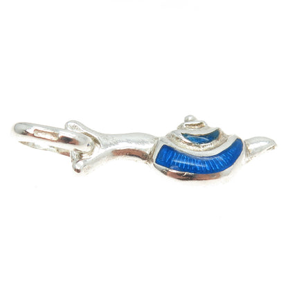 925 Sterling Silver Vintage Italy Blue Enamel Snail Pendant