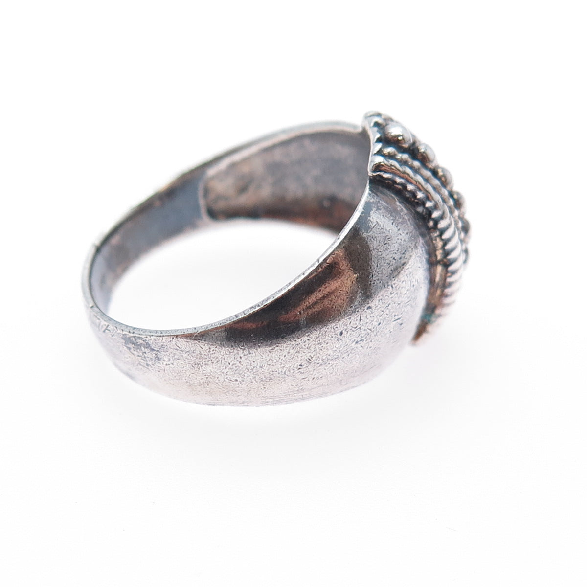 925 Sterling Silver Vintage Modernist Beaded Oxidized Ring Size 9.75