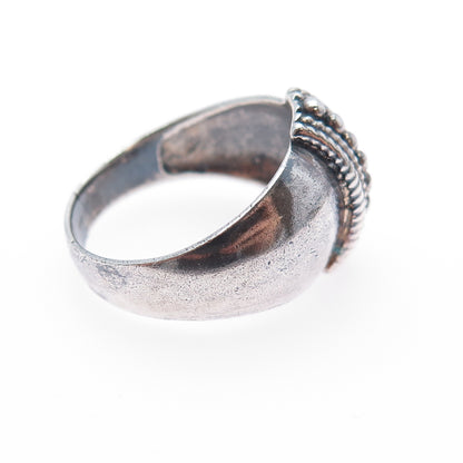 925 Sterling Silver Vintage Modernist Beaded Oxidized Ring Size 9.75
