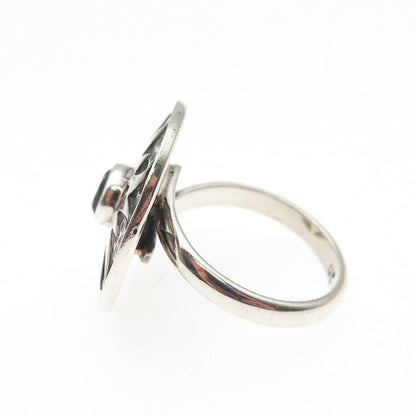 925 Sterling Silver Vintage Real Amethyst Modernist Sun Oxidized Ring Size 6