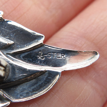 BEAU 925 Sterling Silver Vintage Floral Leaf / Feather Pin Brooch