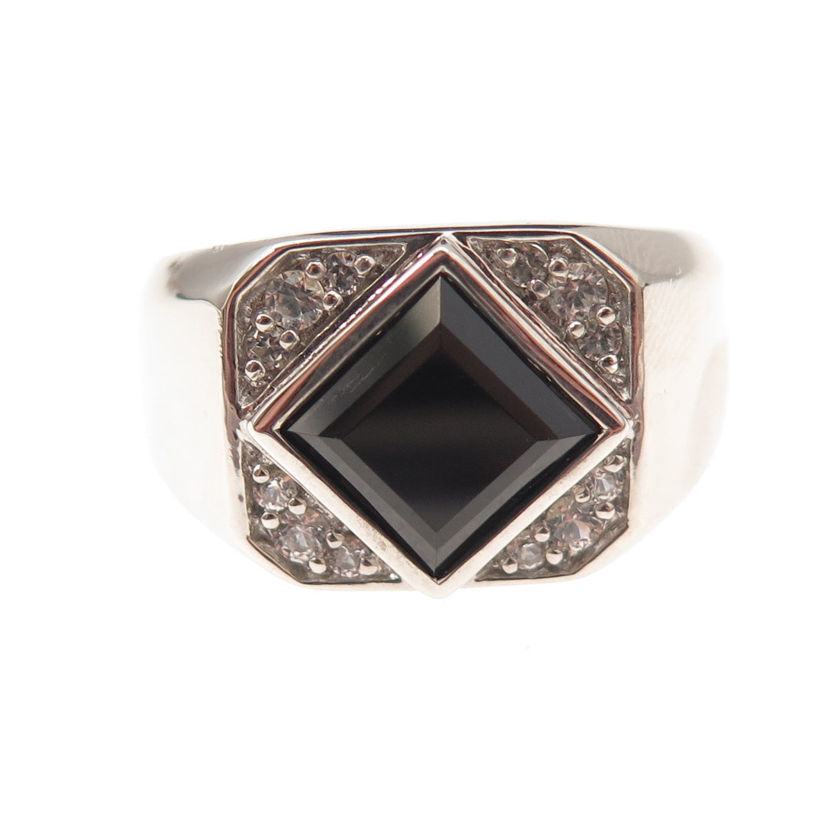 Han 925 Sterling Silver Real Black Spinel & White Topaz Ring Size 10