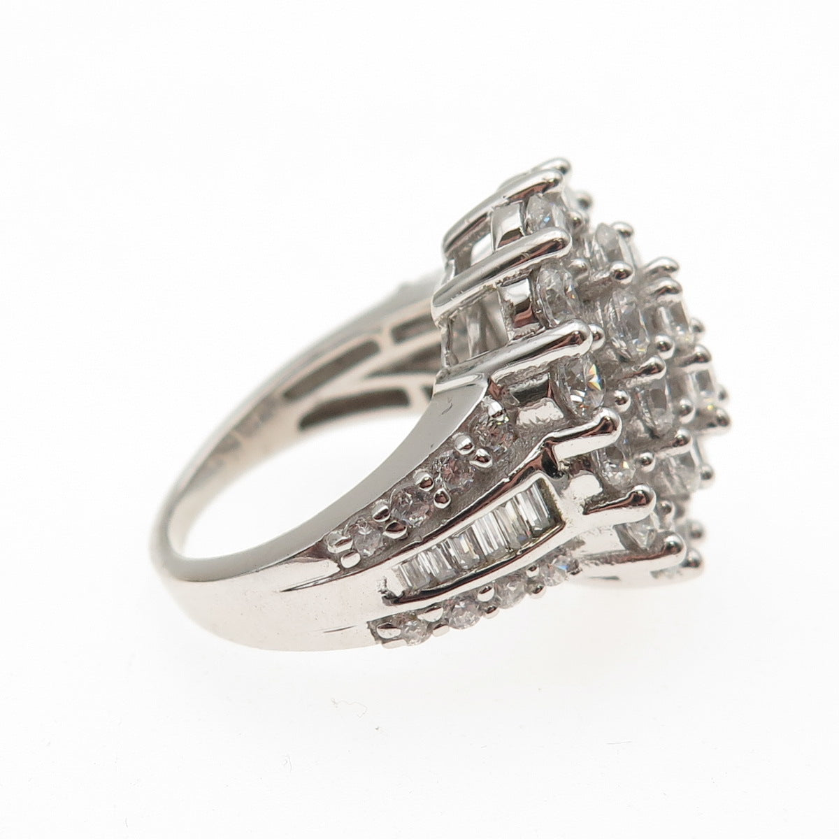 SAMARA SJD 925 Sterling Silver Round & Emerald-Cut C Z Ring Size 6