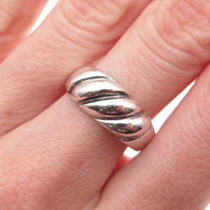 925 Sterling Silver Vintage Modernist Ribbed Oxidized Ring Size 8