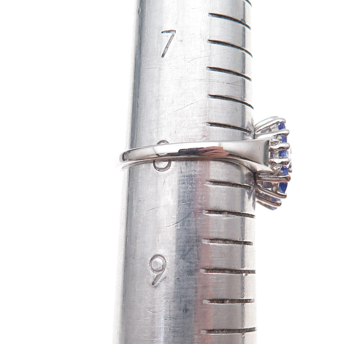 925 Sterling Silver Real Tanzanite & White Topaz Floral Ring Size 8