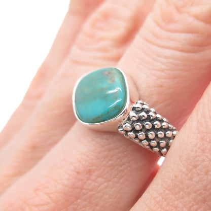 925 Sterling Silver Vintage Real Kingman Turquoise Beaded Oxidized Ring Size 8