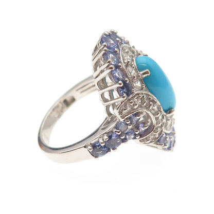 Chuck Clemency 925 Sterling Silver Real Turquoise Tanzanite Topaz Ring Size 8.25