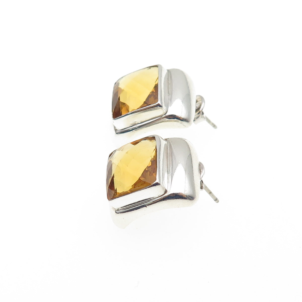 925 Sterling Silver Vintage Real Citrine Modernist Earrings