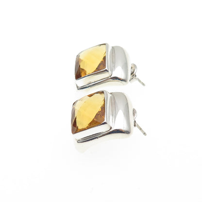 925 Sterling Silver Vintage Real Citrine Modernist Earrings