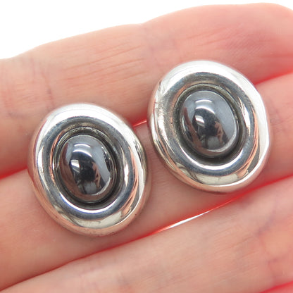 BARRA Sterling Silver & 14K Gold Posts Vintage Real Hematite Modernist Earrings