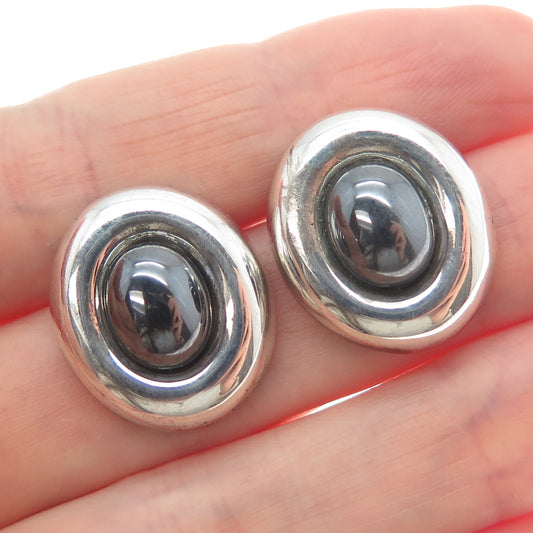 BARRA Sterling Silver & 14K Gold Posts Vintage Real Hematite Modernist Earrings