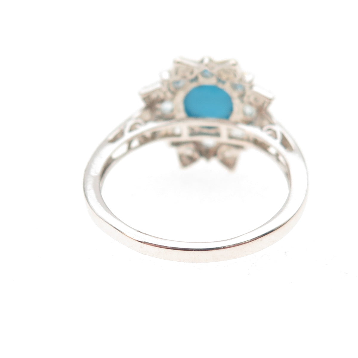Chuck Clemency Sterling 2-Tone Real Turquoise Blue & White Topaz Ring Size 8.25