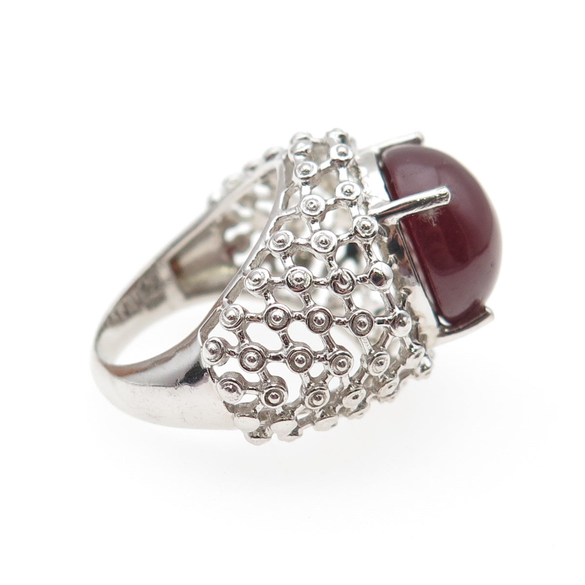 925 Sterling Silver Vintage Real Carnelian Modernist Beaded Ring Size 7.5